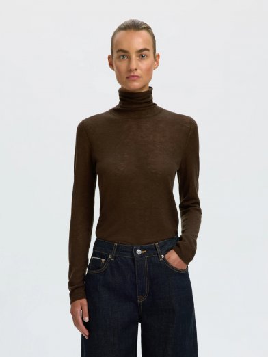 Selected femme wool polo brun