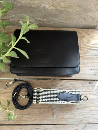 O my bag audrey black classic -checkedred strap