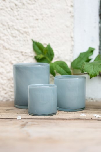 TELL ME MORE LYRIC CANDLE HOLDER -DUSTY BLUE