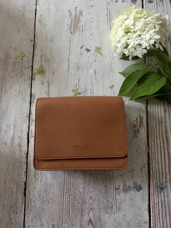 O my bag audrey mini cognac apple leather- checkered strap